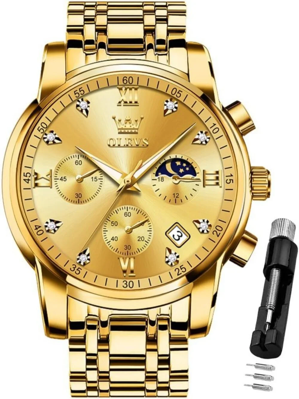 Luxury Men's Diamond Watch - Waterproof Analog Quartz, Luminous Date, Two-Tone